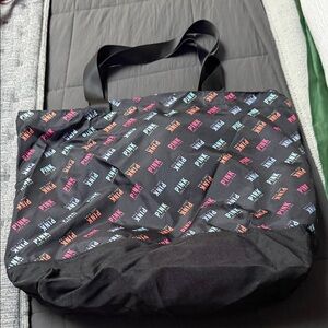 Victoria's Secret Black Tote Bag with Multicolor Logo